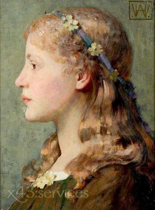 William Herbert Allen - Portraet eines Maedchens mit Primeln - Portrait of a Girl with Primroses - zum Schließen ins Bild klicken